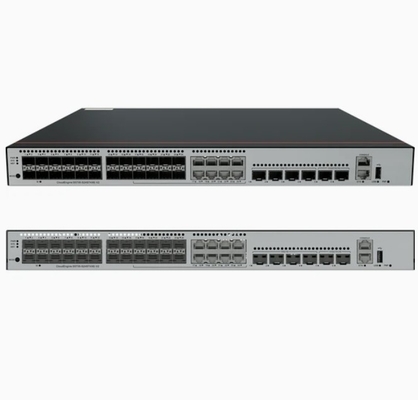 S5735-S24ST4XE-V2 24*GE SFP portları, bunların 8'i çift amaçlı 10/100/1000 veya SFP 4*10GE SFP+ portları 2*12GE Güç modülü olmayan yığın portları