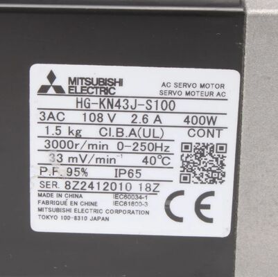 Endüstriyel Otomasyon için Mitsubishi HG-KN43J-S100 400W Düşük Ataletli AC Servo Motor